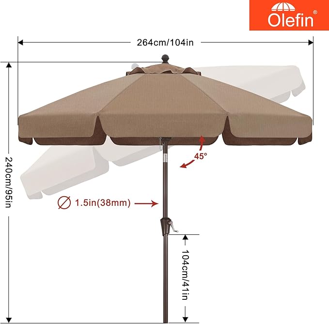MASTERCANOPY 9ft Olefin Valance Patio Umbrella with Tilt Crank, 5-Year-Non-Fading Canopy & 8 Fiberglass Ribs for Deck, Patio, and Garden, Sky Blue