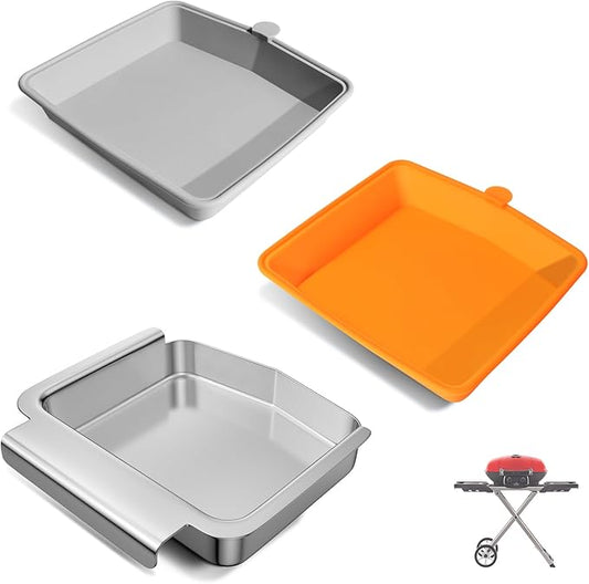 62006 Drip Pan for Napoleon TravelQ 285 Sreies TravelQ PRO285-BK Q285X-RD-1-A PRO285X-BK TQ285-BL-1 TQ240-BL Grill Parts Silicone Cup Liners/ Stainless Steel Grease Catcher for Napoleon 2 Burner Grill