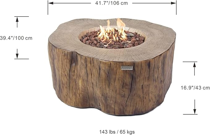 Elementi Manchester Gas Fire Pit Cast Concrete Fire Table, Outdoor Fire Pit Electronic Ignition | Canvas Cover, Lava Rock Included | Free AMS Wind Guard | Red Wood (Natural Gas)