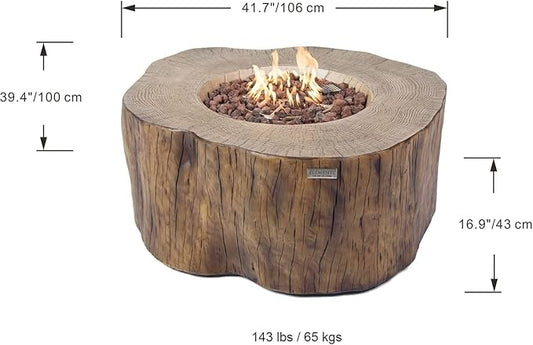 Elementi Manchester Gas Fire Pit Cast Concrete Fire Table, Outdoor Fire Pit Electronic Ignition | Canvas Cover, Lava Rock Included | Free AMS Wind Guard | Red Wood (Natural Gas)