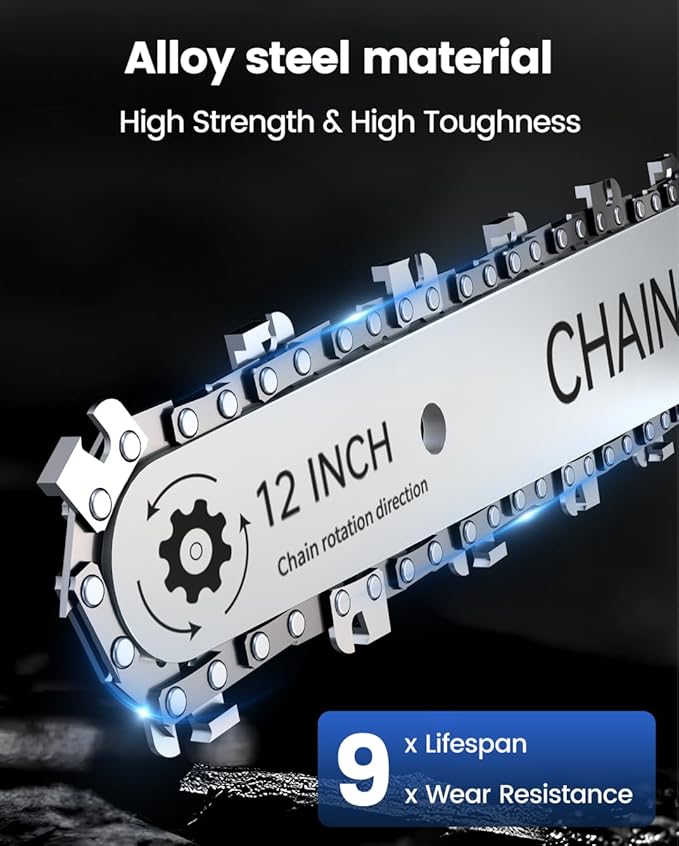 DocSmart Chainsaw Cordless 12 Inch, Electric Chain Saw with 2*4000mAh Rechargeable Batteries, Powerful Handheld Saw for Tree Trimming Wood Cutting, Perfect Gardening Tools for Thick Branches and Logs