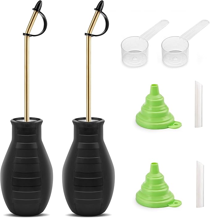 Large Bulb Powder Duster, 2PC Diatomaceous Earth Spreader for Garden and Indoor Insect Treatment, Handheld Dust Applicator Spray Bottle with Long Copper Tube