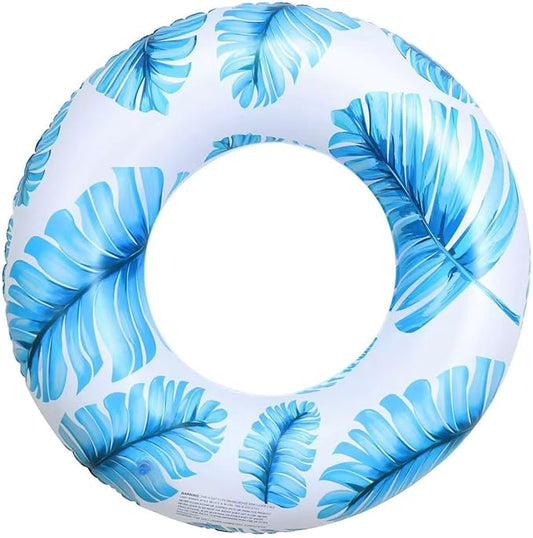 Pool Float for Swimming Pool, Inflatable Swim Tube Floaties for Teens Adults Tropical Leaf Printed Swim Ring Pool Party Decoration