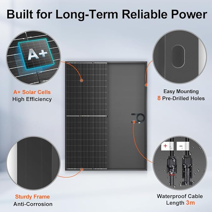 DOKIO 800W (2×400W) Monocrystalline Solar Panels (31V per Panel) for Charging 12/24V Devices, 3 m Cable, Ideal for Yard/Garden, Shed/Patio/Greenhouse Power, Off-Grid Battery Charging