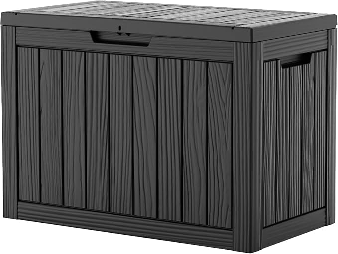45 Gallon Outdoor Storage Box Waterproof,Outside Delivery Package Deck Box with Lockable Lid,Poolside Storage Bin for Garden Tools,Patio Cushion,Black