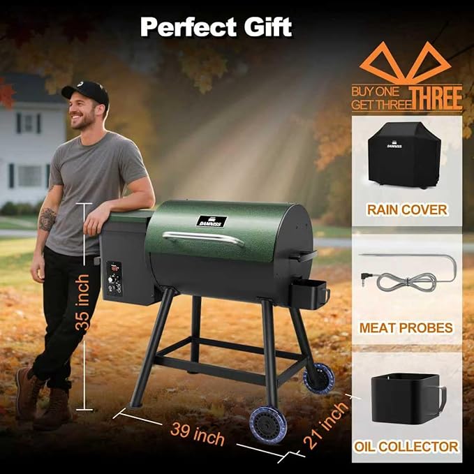 Electric Wood Pellet Smoker Grill 8 In 1 BBQ Grills for Outdoor Grill with Auto Feed & PID Temperature Control (180-450°F) and Rain Cover 456 Sq.In Cook Area for Backyard New House Gifts