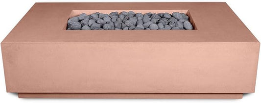 Vivid Heat - 60" Premium “Mesa 2" Concrete Fire Bowl - Heavy Cement Rectangle Natural Gas Fire Pit - Square Outdoor Fire Table with Key Valve GFRC (48” L x 32” W x 16” H) (Beige Tan)