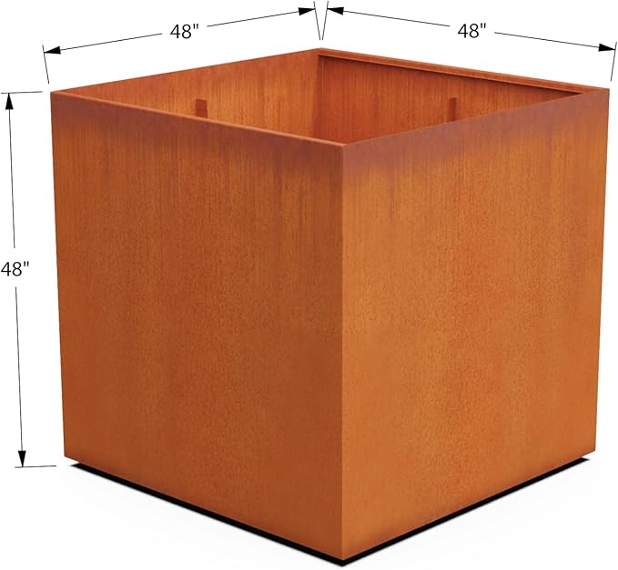 PLANTERCRAFT Corten Steel Planter Square Cube Metal Garden Box Heavy Duty | Made in USA | Fully Assembled | Commercial Residental Outdoor