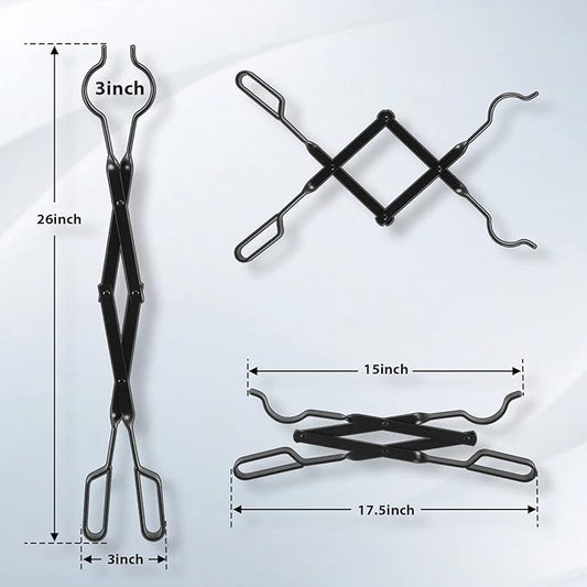 FEED GARDEN 32 Inch Fireplace Poker and 26 Inch Fireplace Tongs Set for Fire Pit Fireplace Tools Accessories Log Grabber Set For Camping Wood Stove Patio Campfire Picnic Indoor Outdoor