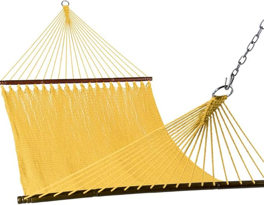 Lazy Daze Hammocks 10.5 FT Double 2 Person Caribbean Rope Hammock, Hand Woven Polyester Hammock with Spreader Bars, for Outside Outdoor Backyard Patio Poolside, 450 LBS Capacity, Yellow