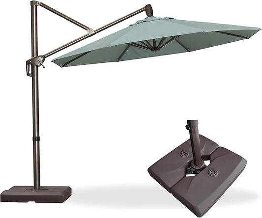 PURPLE LEAF 10FT Cantilever Patio Umbrella with Base Included Round Umbrella with 360° Rotation Aluminum Outdoor Offset Hanging Umbrella for Patio Pool, Sprout Green