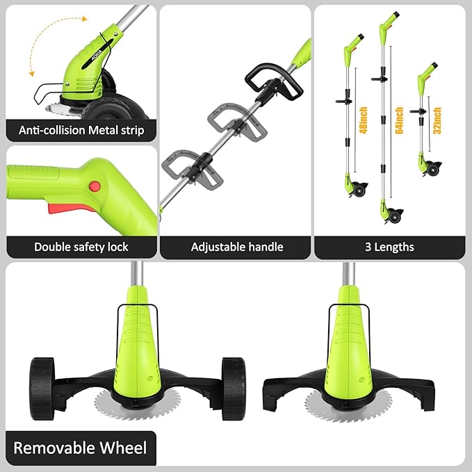 Electric Weed Wacker Cordless： String Trimmer with Roller 2Types Blades - 2.0Ah 12V Battery Powered Lightweight Grass Cutter/Mower for Yard and Garden, Green