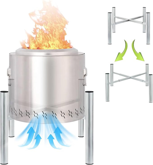 Firepit Stand, 15-27 inches Fire Pit Stand for Solo Stove Bonfire Ranger and Other Outside Firepit, Outdoor Camping Fire Pit Accessory, Stainless Steel Firepit Stands for Fireplace Use, Silver