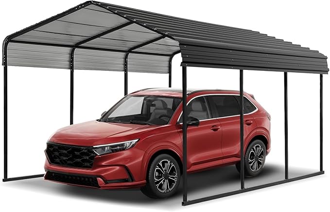 Torin Big RED 10x15 Metal Carport Canopy,Heavy Duty Multi-Use Canopy Garage Shed,Portable Car Garage with Enhanced Metal Frame, Outdoor Car Shelter for Car, Boats and Tractors