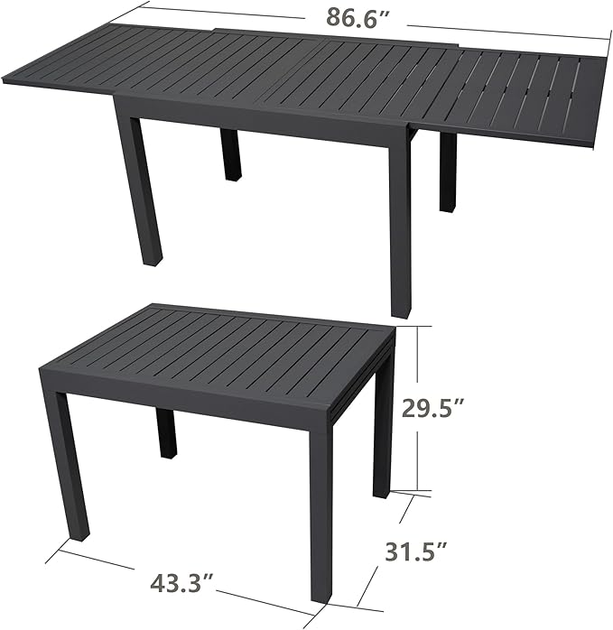 Kozyard 7 Piece Outdoor Patio Dining Set for 6 Person, Coolmen Patio Dining Table 6 Pack Dining Chair with Gray Frame for Backyard, Porch, Deck, Garden (Gray)