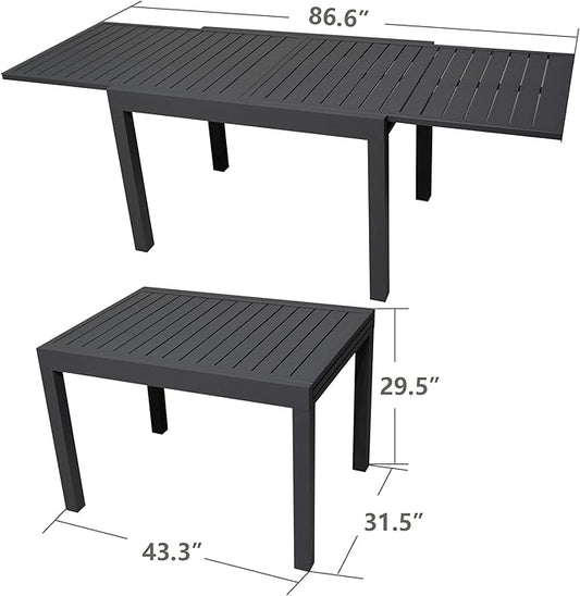 Kozyard 7 Piece Outdoor Patio Dining Set for 6 Person, Coolmen Patio Dining Table 6 Pack Dining Chair with Gray Frame for Backyard, Porch, Deck, Garden (Gray)