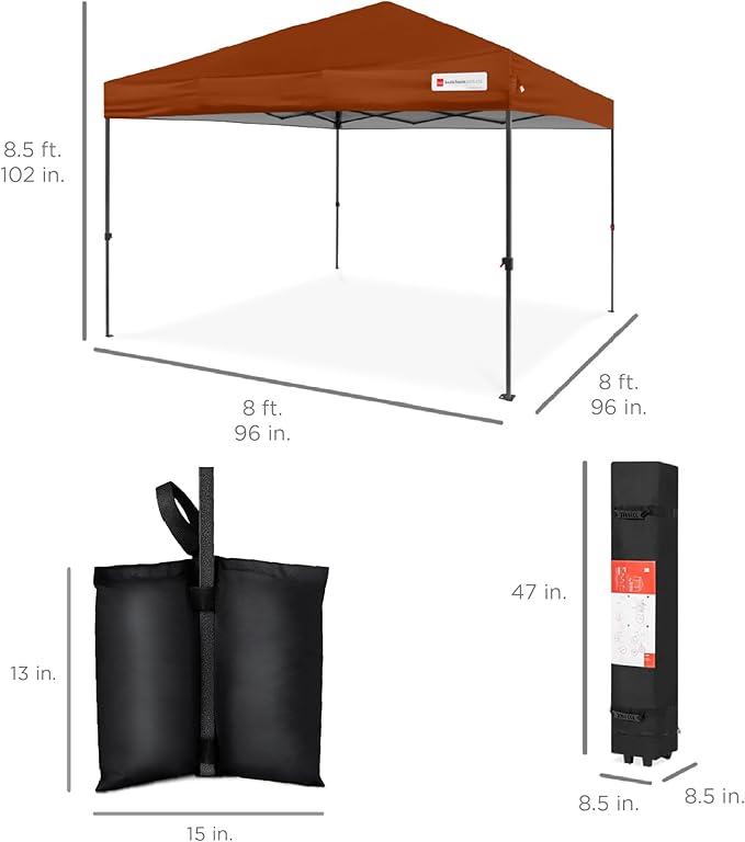 Best Choice Products 8x8ft 1-Person Setup Pop Up Canopy Tent Instant Portable Shelter w/ 1-Button Push, Case, 4 Weight Bags - Rust