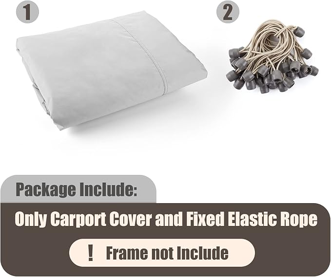 Carport Replacement Canopy 10'x20' for Tent Top Garage Shelter With Ball Bungees, 800D Oxford Waterproof & UV Protection Cover, Not Included Frame (Off-White)
