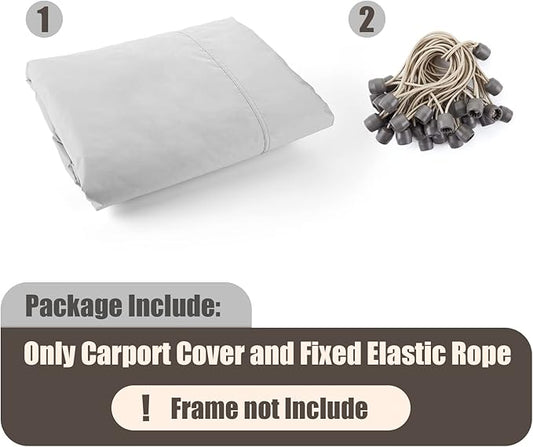 Carport Replacement Canopy 10'x20' for Tent Top Garage Shelter With Ball Bungees, 800D Oxford Waterproof & UV Protection Cover, Not Included Frame (Off-White)