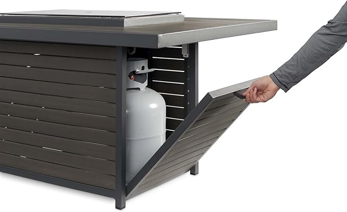 Outdoor GreatRoom Co Propane Fire Pit Table - Brooks Gas Fire Pits for Outside Patio - 50 Inch Composite Decking Firepit Fire Table with Glass Tabletop Cover, Clear Gems, 55,000 BTU - Brown