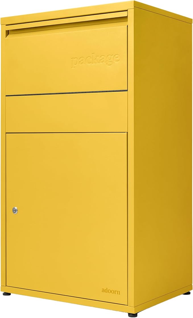 Adoorn Package Delivery Boxes for Outside, Large 36 x 20.5 x 15 (HxWxD) Security Package Box, Free Standing Anti-Theft Parcel Drop Box - Curb Yellow