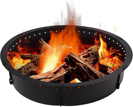 45 inch Fire Pit Ring,Large Round Firepit for Outdoor Fire Liner Wood Burning Heavy Duty Metal Campfire Ring Above or In-Ground, Black 45-Inch Outer/40-Inch Inner Diameter