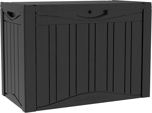Mersco 45 Gallon Double-Wall Resin Deck Box - Lockable Waterproof Outdoor Storage Box, 515bs Capacity & Doubles as Seating for Patio Furniture - Garden Tools, Pool Accessories (Black)