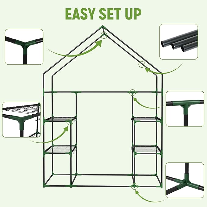Greenhouse for Outside with Screen Windows, Outdoor Walk in Greenhouses with Durable PE Cover, 57 x 57 x 76'' Small Portable Green House with Shelves Stands,White
