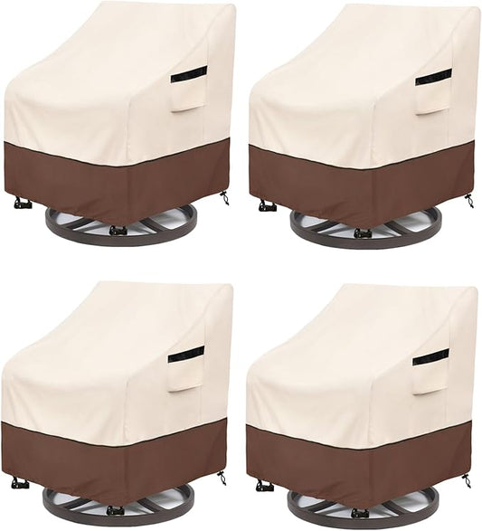 Patio Swivel Chair Cover 4 Pack,Waterproof Heavy Duty Patio Chair Covers,Swivel Chair Cover for Outdoor Furniture Covers Waterproof(33 W x 35 D x 36 H inches),Beige&Brown