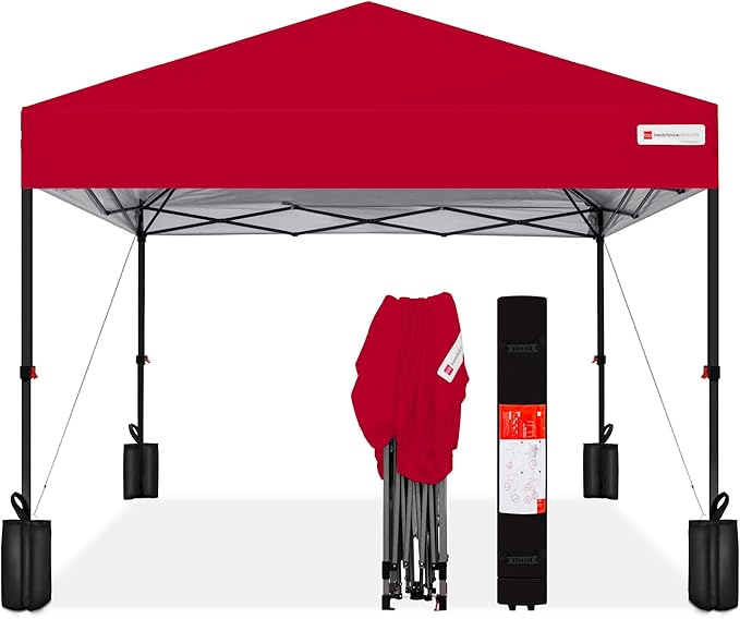 Best Choice Products 8x8ft 1-Person Setup Pop Up Canopy Tent Instant Portable Shelter w/ 1-Button Push, Case, 4 Weight Bags - Red