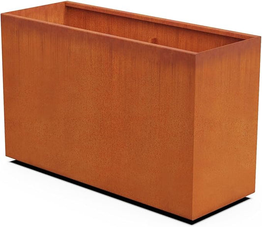 Plantercraft Large Planters for Outdoor Plants - 48x18x30 Corten Steel Rectangular Planter Box | Extra Large Outdoor Planters for Modern Patio, Deck & Privacy Screen