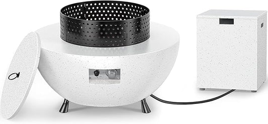 Ciays 29″ Propane Fire Pit Table with Windproof Guard, 50000 BTU Fire Pit Table, CSA-Certified, Outdoor fire Table with Durable Terrazzo Coating/Lava Rocks/4 Stable Adjustable Legs, Garden, White