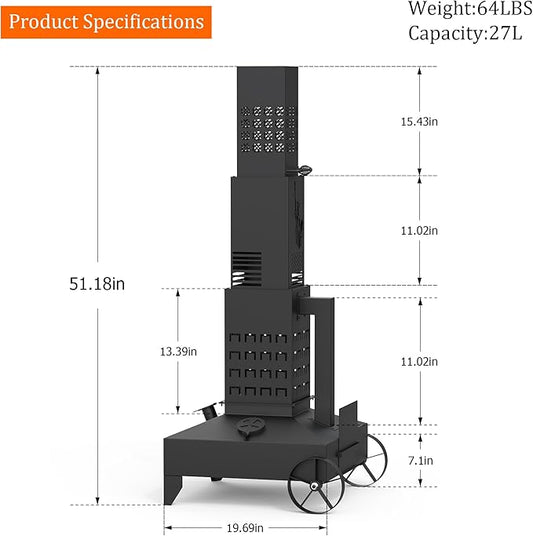 51" Smudge Pot Heater with Wheels, 7-Gallon Waste Oil Patio Heater,Heavy-Duty Steel Pyramid Design,Portable Fireplace for Backyard, Porch, Patio and Garden(Statue)