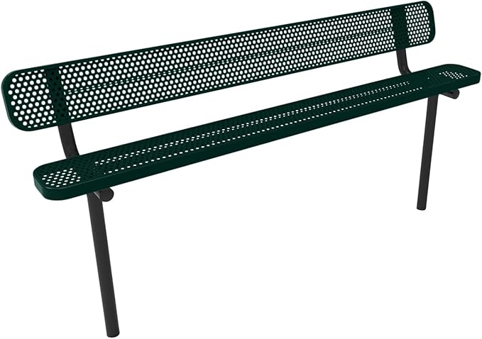 COATEDOUTDOORFURNITURE Coated Outdoor Furniture Heavy-Duty Outdoor Bench Thermoplastic Coated, Punched Steel, Commercial-Grade Seating, Made in America (Inground with Back, 8 Ft, Dark Green)