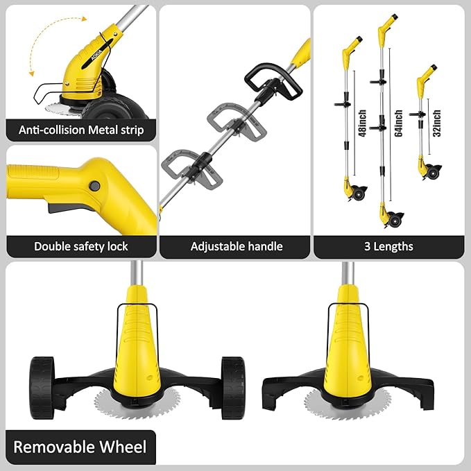 Electric Weed Wacker Cordless： String Trimmer with Roller 2Types Blades - 2.0Ah 12V Battery Powered Lightweight Grass Cutter/Mower for Yard and Garden, Yellow