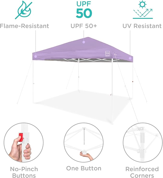 Best Choice Products 8x8ft 1-Person Setup Pop Up Canopy Tent Instant Portable Shelter w/ 1-Button Push, Case, 4 Weight Bags - Lilac/White