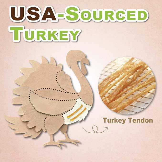 AFreschi Turkey Tendons for Dogs, USA-Sourced, Healthy Dog Treats, Rawhide-Free Puppy Chews, Long Lasting, All Natural, Hypoallergenic Dog Treats for Medium Breeds, 10 oz Pack Ring (M)