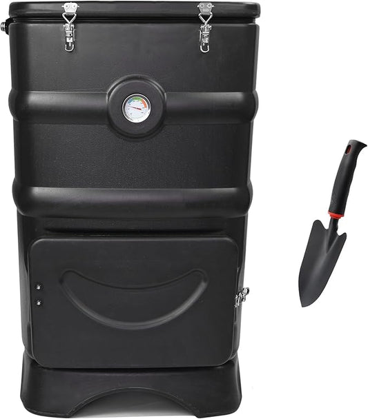 EJWOX Insulated Compost Bin with Ventilation System - Quickly Composting All Year Round, A Reservoir at The Bottom Design to Collect The Leachate (30 Gal, Black)