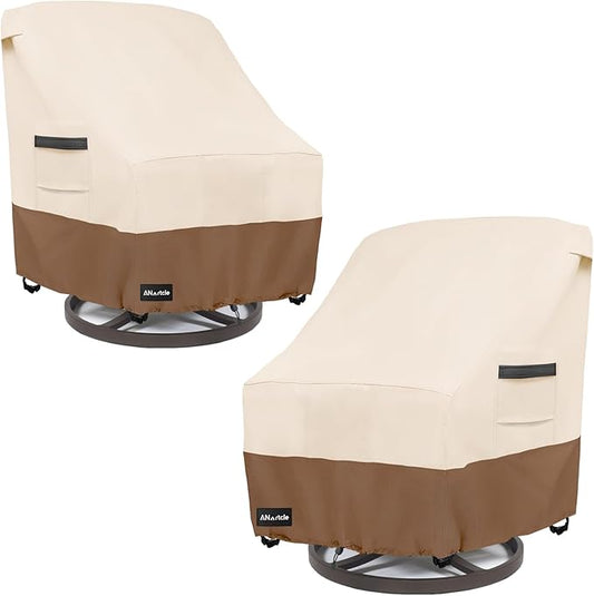 Outdoor Swivel Rocker Chair Cover 2 Pack,Patio Swivel Chair Covers for Outdoor Furniture(28W x 33D x 38.5H Inch),Rocking Chair Covers Waterproof,Beige&Brown.