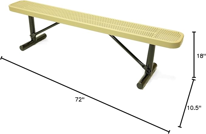 COATEDOUTDOORFURNITURE Heavy-Duty Portable Outdoor Bench Thermoplastic Coated, Punched Steel, Commercial-Grade Seating, Made in America (Portable Without Back, 6 Ft, Textured Sandstone)