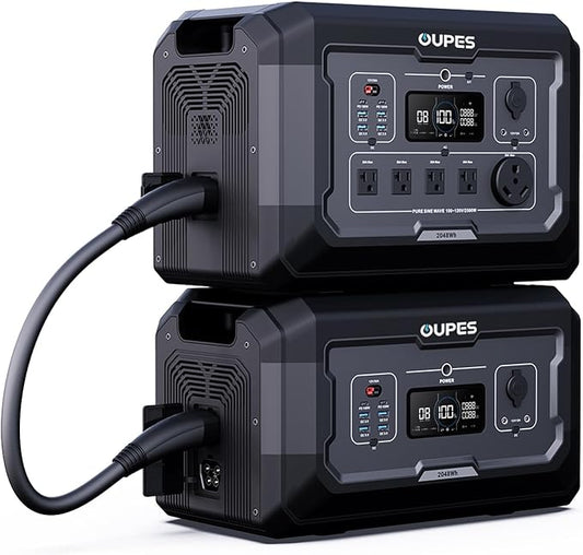OUPES Mega 2 2500W Portable Power Station with 2048Wh B2 Smart Extra Battery, Up to 4096Wh Lifepo4 Home Battery Backup with Expandable Capacity, Solar Generator for Home Use, Blackout, Camping, RV
