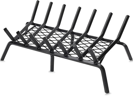 G GOOD GAIN Fireplace Grate with Ember Retainer, 24" Heavy Duty Cast Iron Indoor, Chimney Hearth Wood Stove Burning Rack Holder,1/2” Bar Fire Place Asseccories for Outdoor, Fire Pits, Camping