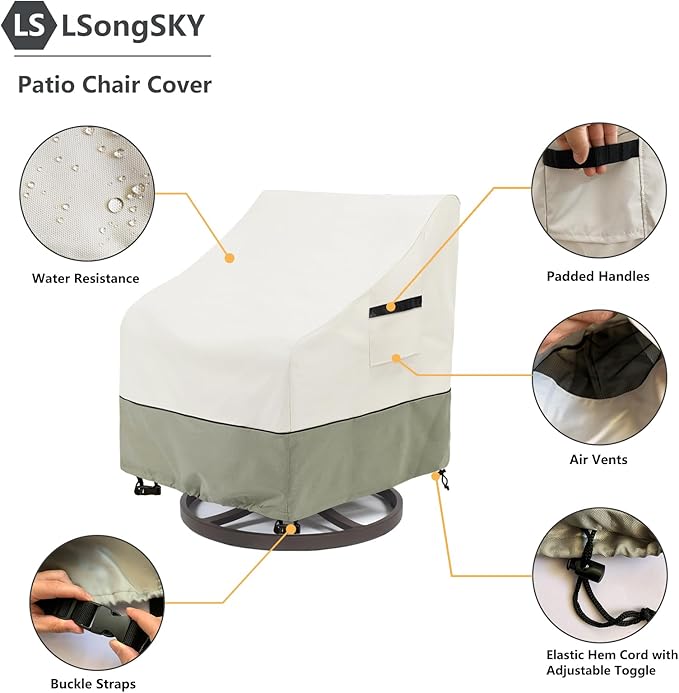 Outdoor Swivel Lounge Chair Cover 2 Pack,(35 W x 37 D x 38.5 H inches) 100% Waterproof Heavy Duty Outdoor Chair Covers,Patio Furniture Cover for Swivel Patio Chair,Beige