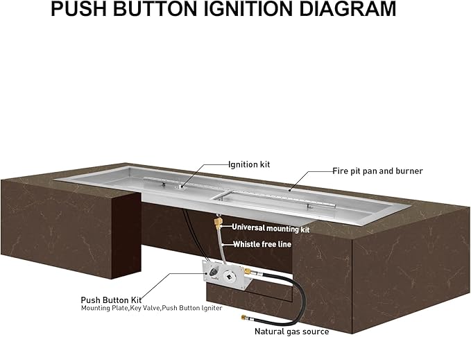 Stanbroil 48 x 14 inch Rectangle Fire Pit Kit with Spark Ignition, Drop-in Natural Gas Firepit Burner for DIY Fire Table Outside Patio Backyard Balcony, Natural Gas Version, 185,000 BTU Max