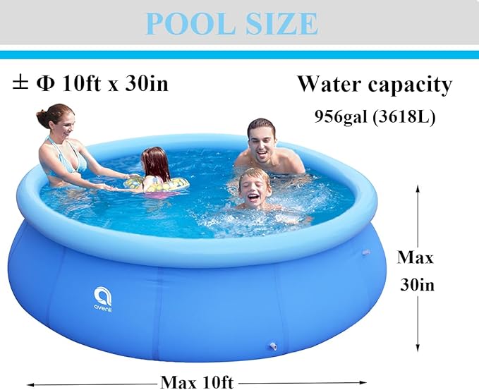 Inflatable Top Ring Swimming Pools for Adults Outdoor Easy to Set（± 10 ft X 30 in） Blue