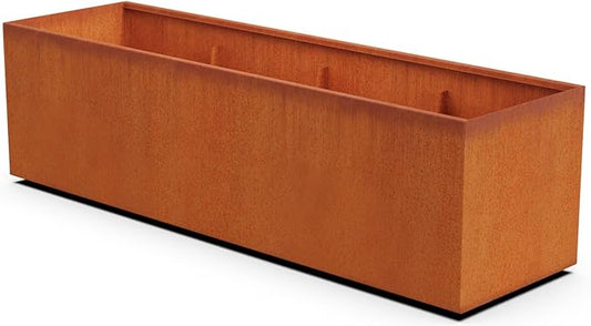 Plantercraft Extra Large Corten Steel Planter 84x24x24 Inch - Large Rectangular Planters for Outdoor Plants, Metal Raised Garden Bed and Patio Divider