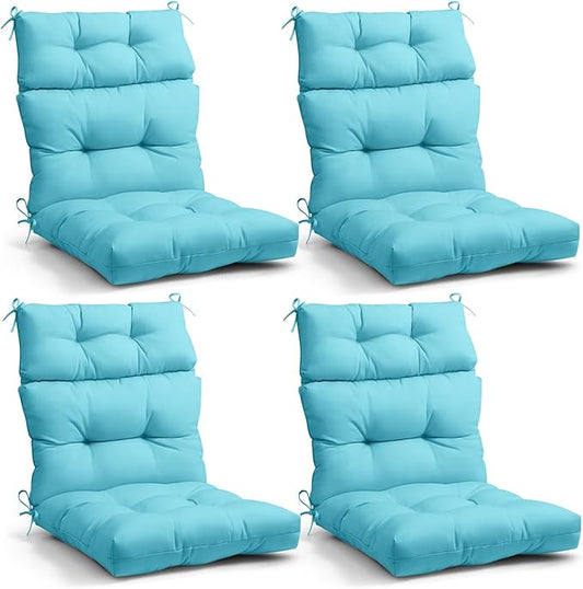 EAGLE PEAK Tufted Outdoor/Indoor High Back Patio Chair Cushions, Set of 4, 46'' x 22'', Light Blue