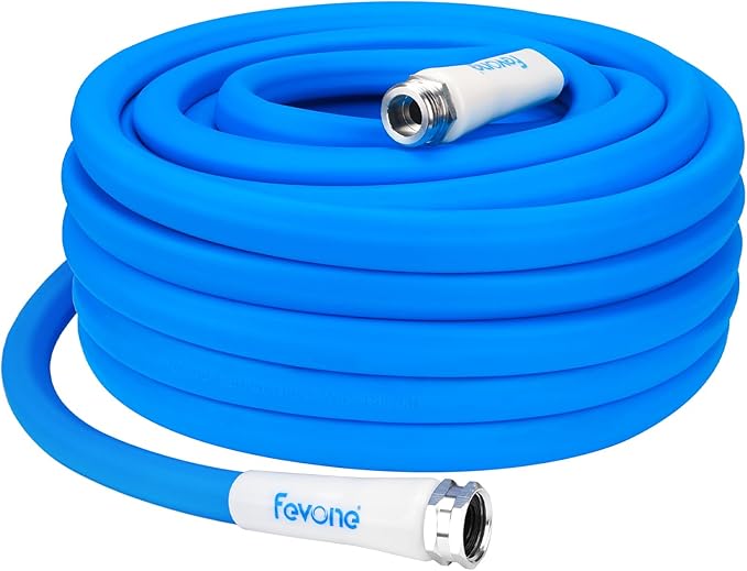 Fevone 75 ft Garden Hose, Triangular Prism Design for Zero Kinks, Heavy Duty, All Weather Flexible Hose with 3/4" Aluminum Fittings, Leak-Free