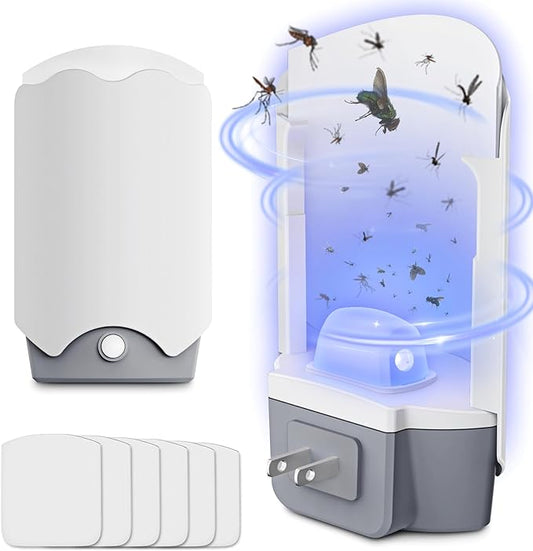 Fly Trap Indoor, 2 Plug-in Fly Catchers with 6 Refill Glue Cards, Ideal for Fruit Flies, Gnats, Mosquitoes, House Flies, Moths & Other Flying Insects – Perfect for Home Use
