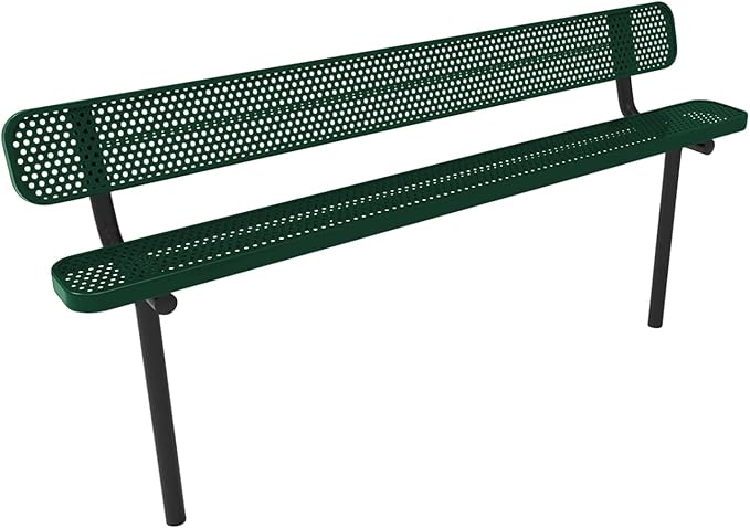COATEDOUTDOORFURNITURE Coated Outdoor Furniture Heavy-Duty Outdoor Bench Thermoplastic Coated, Punched Steel, Commercial-Grade Seating, Made in America (Inground with Back, 8 Ft, Textured Green)